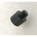1/4" female to 3/8" male thread adapter. Black aluminium