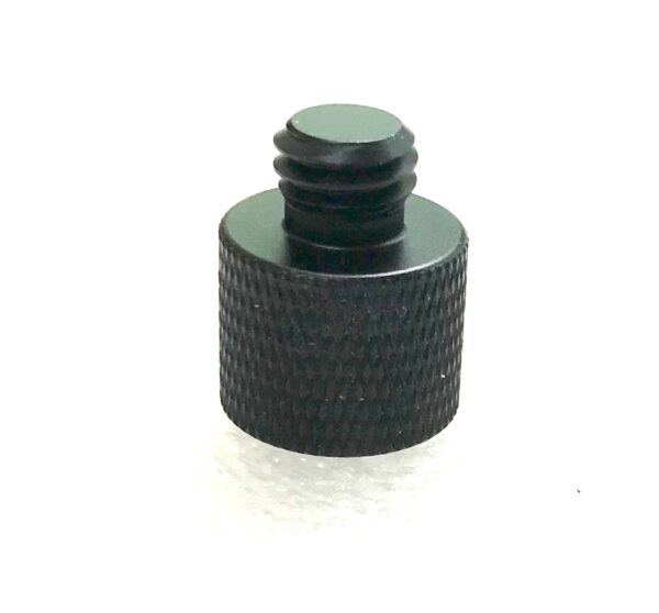 1/4" female to 3/8" male thread adapter. Black aluminium