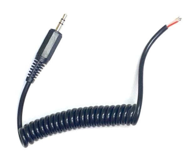 Coiled Cable, 3.5mm Stereo Straight Plug to Bare End, Black