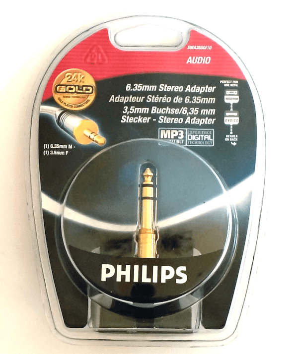 Philips SWA3550/10 24K GOLD Stereo Adapter 3.55mm to 6.35mm Stereo Plug